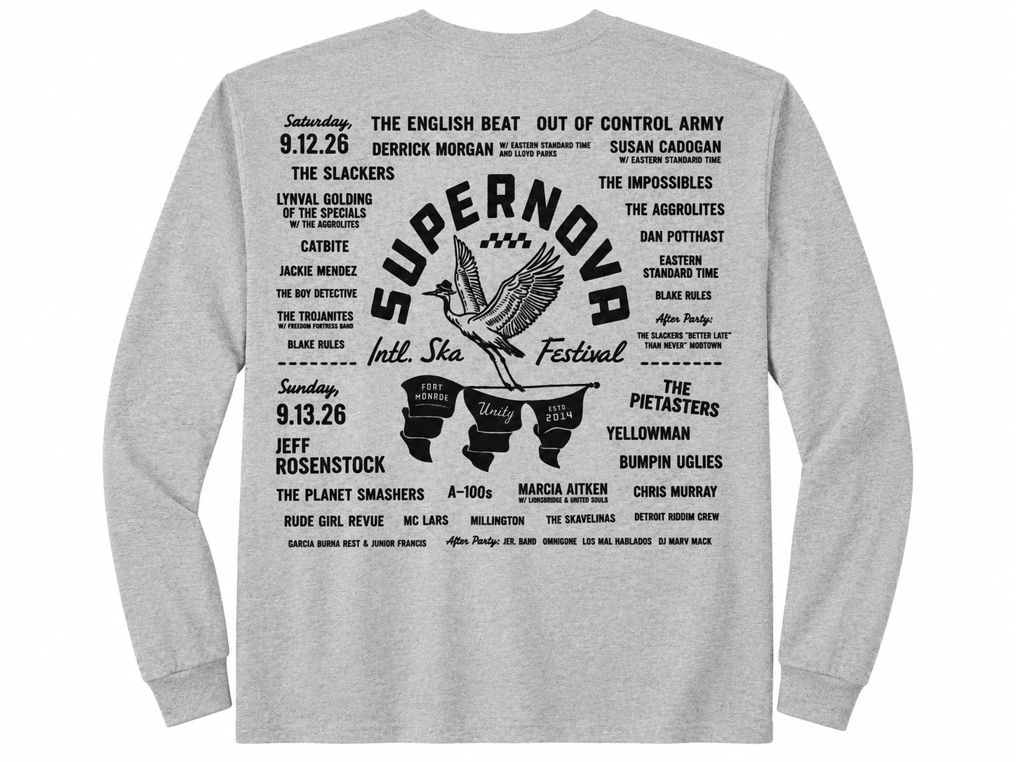 Supernova Great Heron Long Sleeve Light Grey Tee with Line-Up