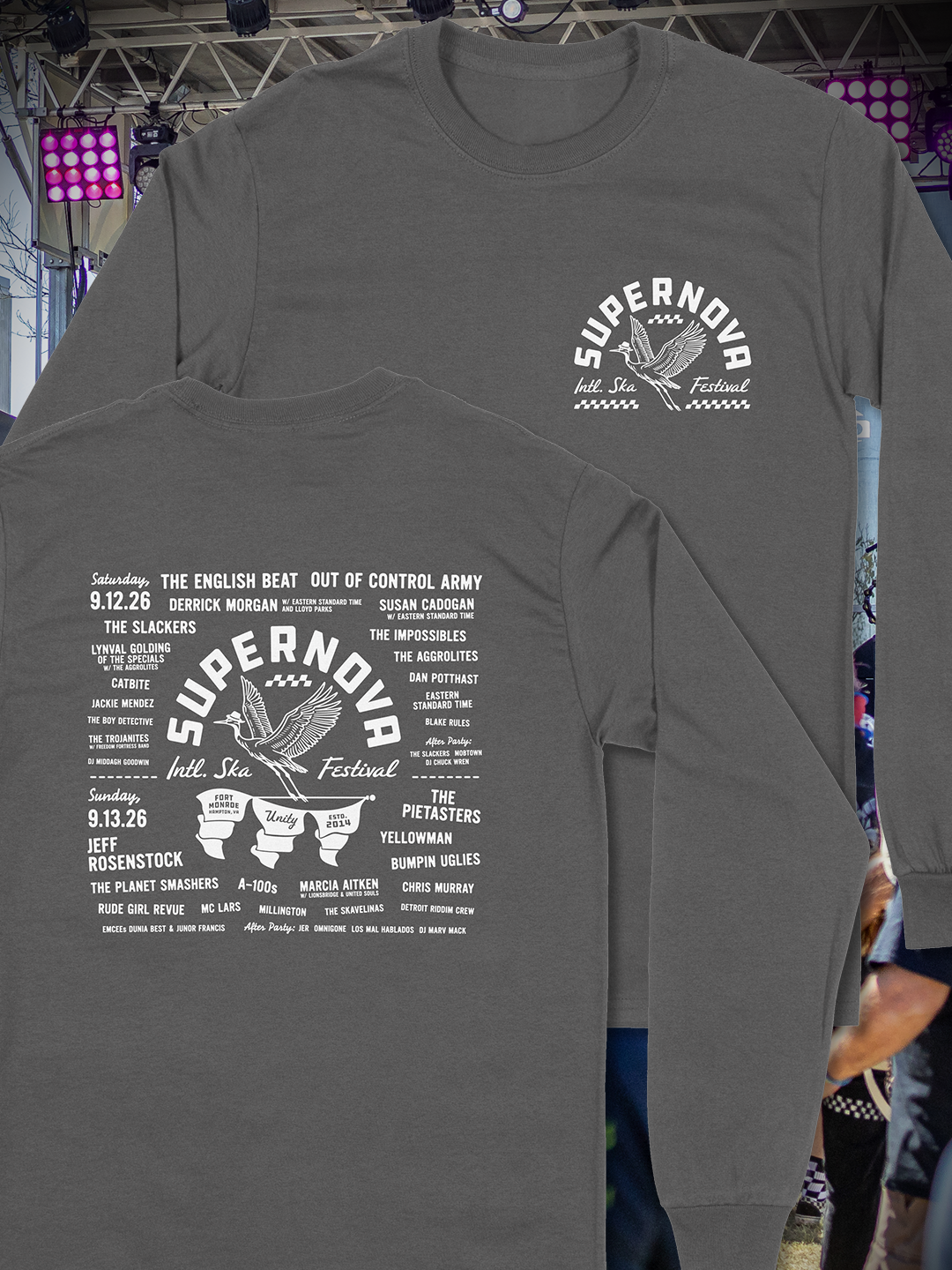 Supernova Great Heron Long Sleeve Heather Grey Tee with Line-Up